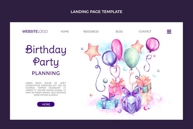 Watercolor hand drawn birthday landing page