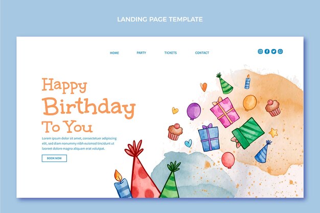 Watercolor hand drawn birthday 
landing page