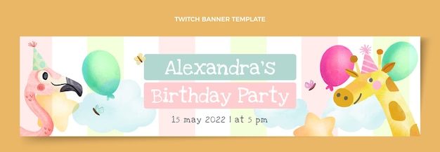 Free Vector watercolor hand drawn birthday twitch banner