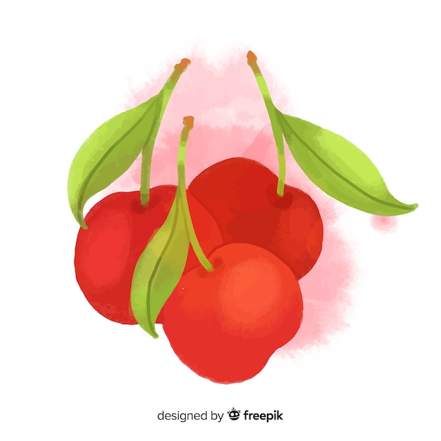 Watercolor hand drawn cherries background