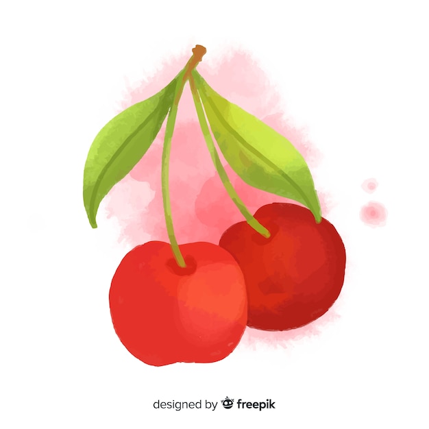 Watercolor hand drawn cherries background