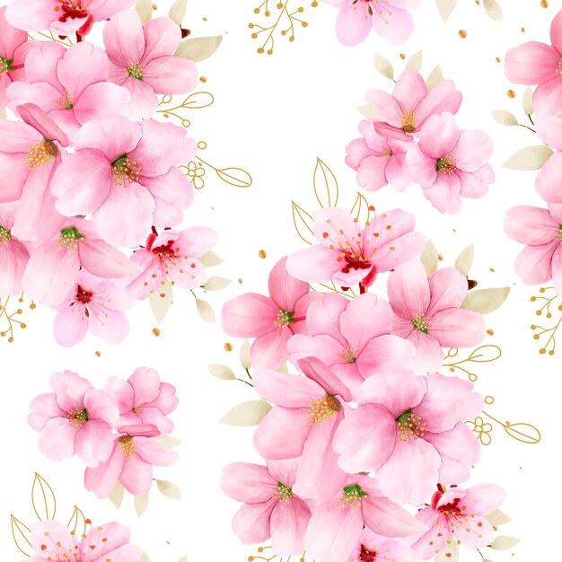 watercolor hand drawn cherry blossom seamless pattern