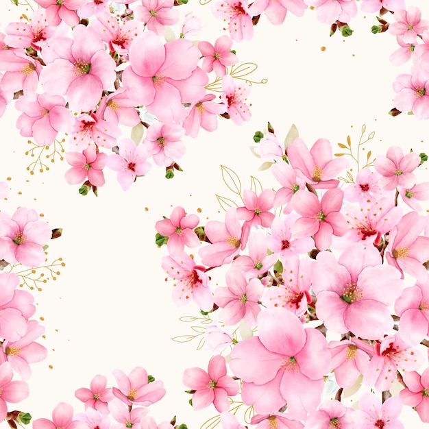 watercolor hand drawn cherry blossom seamless pattern