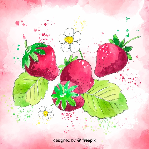 Free vector watercolor hand drawn strawberry background