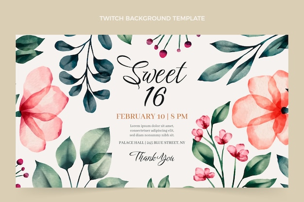 Watercolor hand drawn sweet 16 twitch background