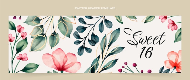 Free Vector watercolor hand drawn sweet 16 twitter header