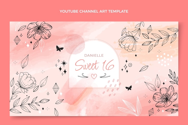 Watercolor hand drawn sweet 16 youtube channel art