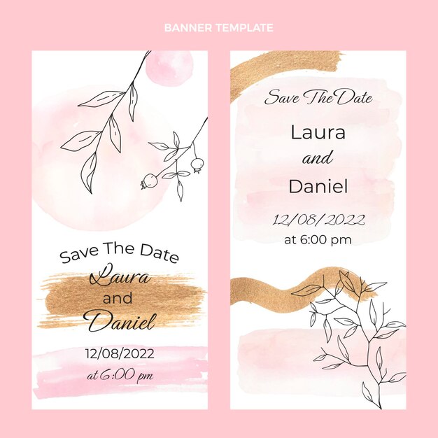 Watercolor hand drawn wedding banners vertical