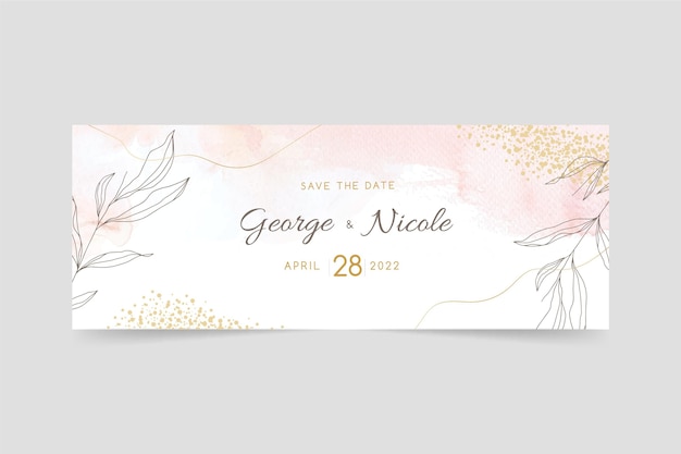 Watercolor hand drawn wedding facebook cover