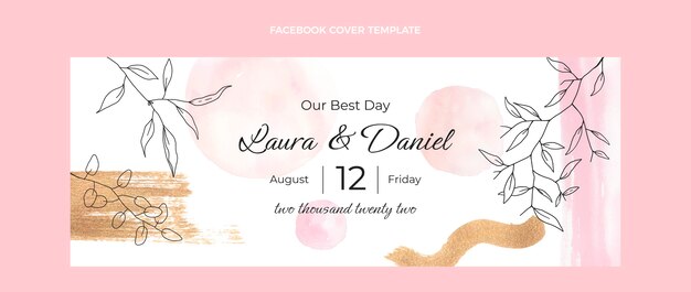 Watercolor hand drawn wedding facebook cover