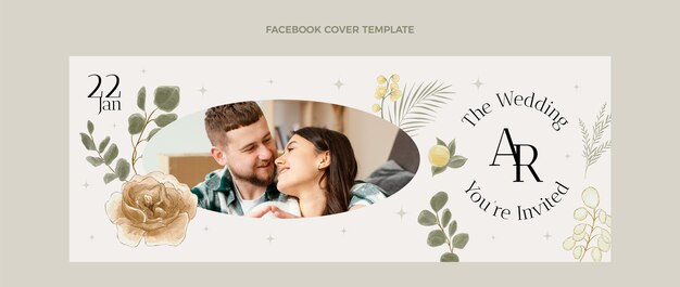 Watercolor hand drawn wedding facebook cover