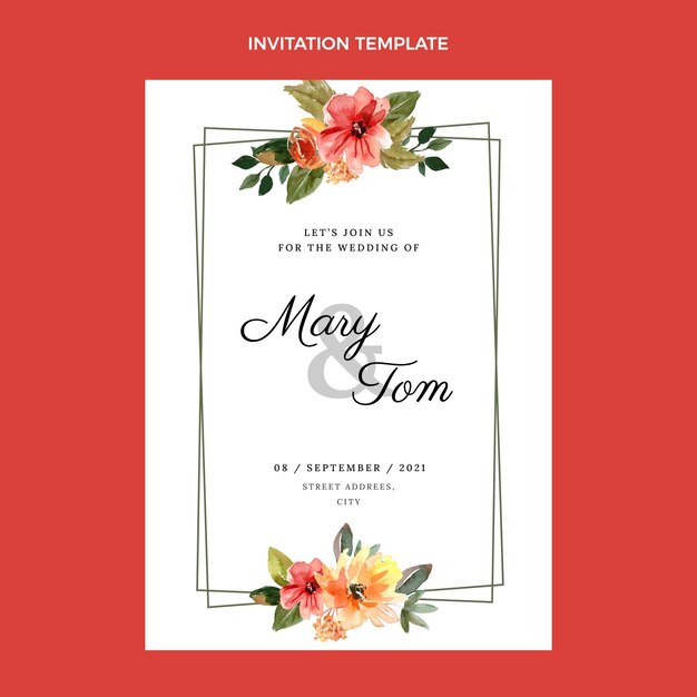 Watercolor hand drawn wedding invitation template