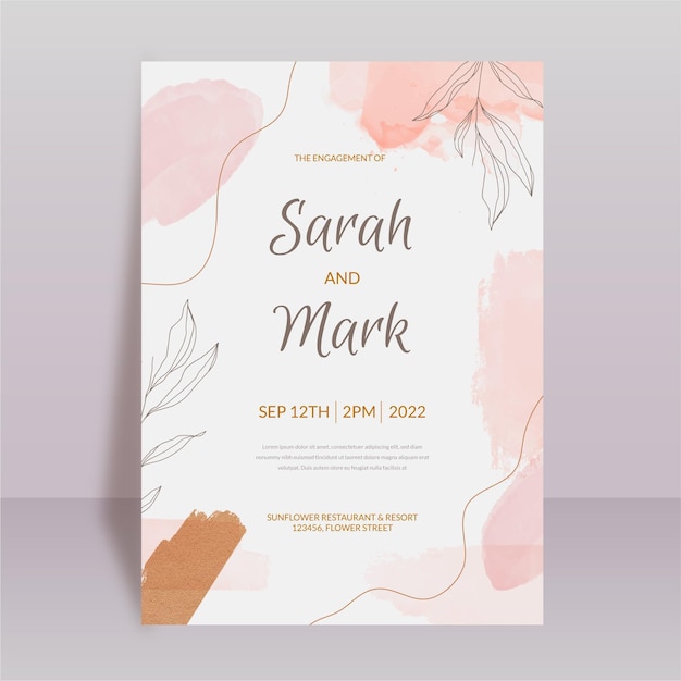 Watercolor hand drawn wedding invitation