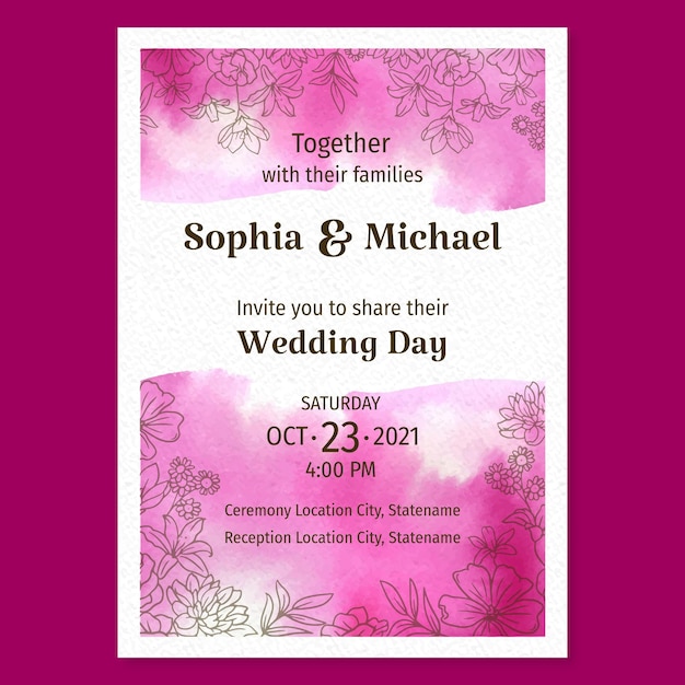 Watercolor hand drawn wedding invitation