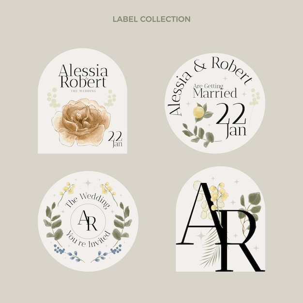 Watercolor hand drawn wedding labels