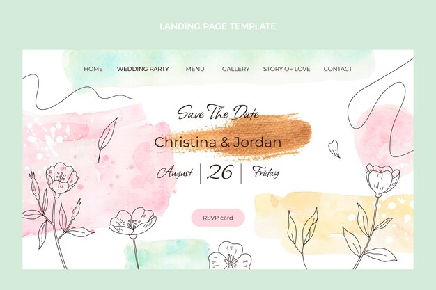 Watercolor hand drawn wedding landing page