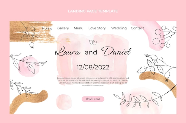 Watercolor hand drawn wedding landing page