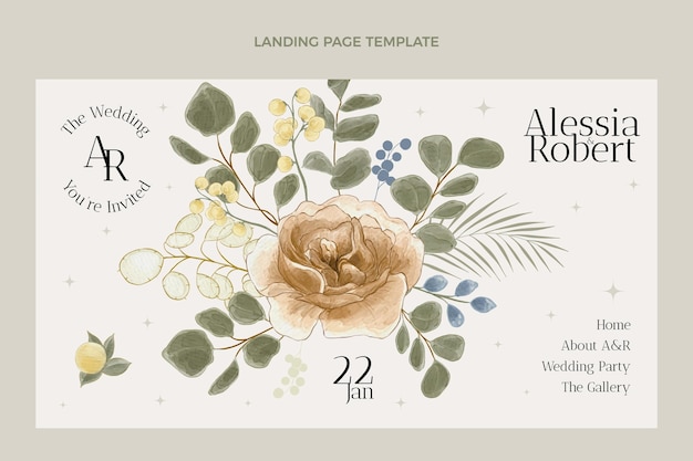 Watercolor hand drawn wedding landing page