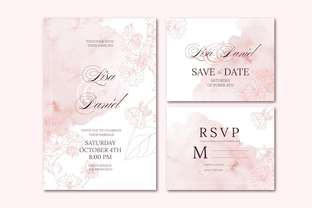 Watercolor hand drawn wedding stationery