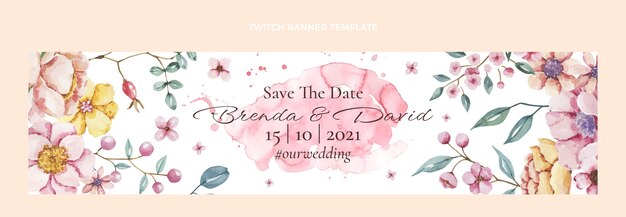 Watercolor hand drawn wedding twitch banner