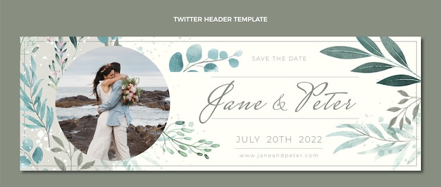 Watercolor hand drawn wedding twitter header