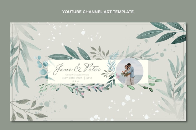 Watercolor hand drawn wedding youtube channel art