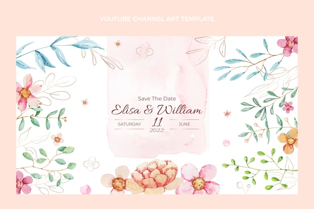 Watercolor hand drawn wedding youtube channel art