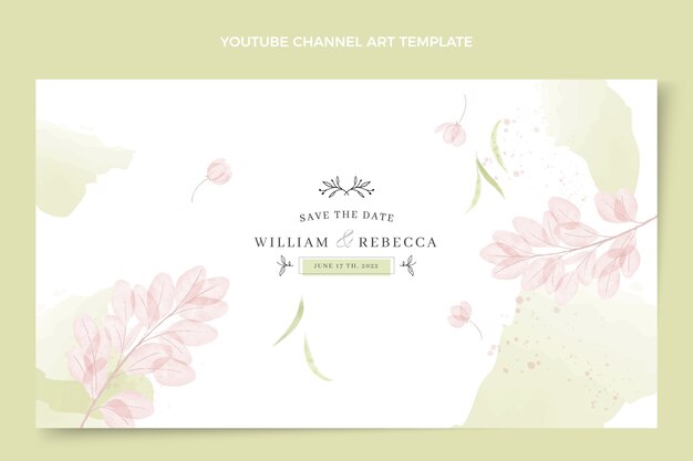 Watercolor hand drawn wedding youtube channel art