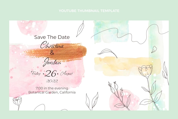 Free Vector watercolor hand drawn wedding youtube thumbnail