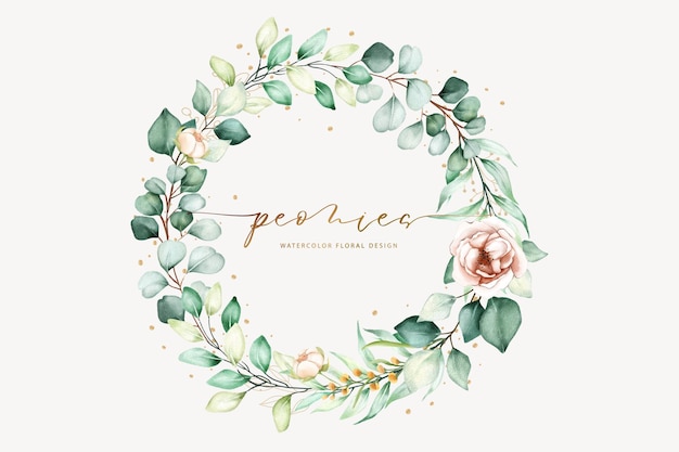 Watercolor hand painting wreath of peony