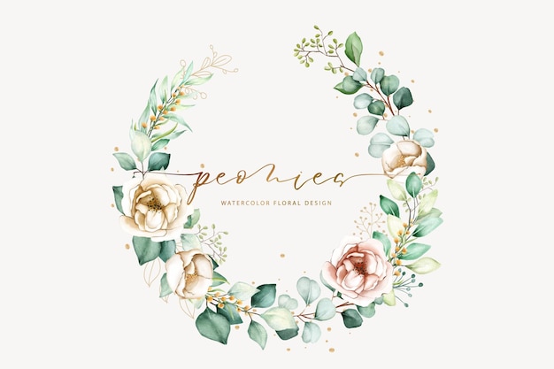 Watercolor hand painting wreath of peony