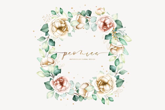 Watercolor hand painting wreath of peony