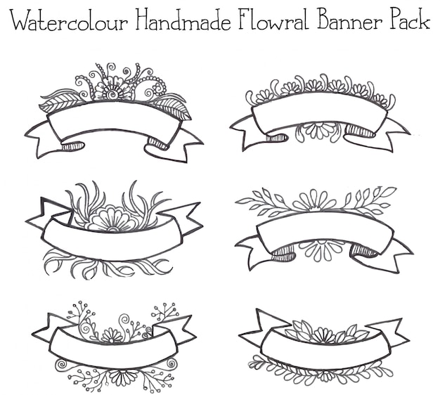 Free Vector watercolor handmade floral ribbon pack