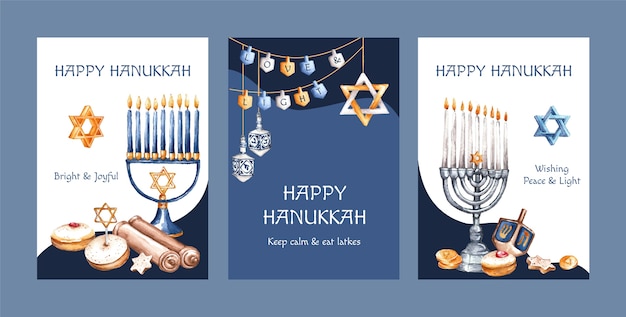 Free Vector watercolor hanukkah greeting cards collection