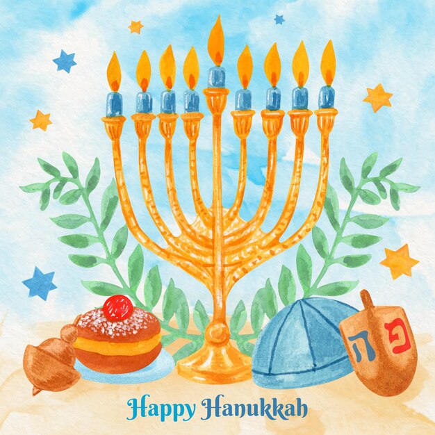 Watercolor hanukkah illustration