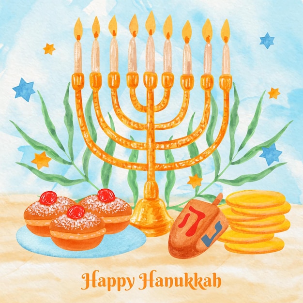 Free Vector watercolor hanukkah illustration