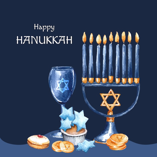 Free Vector watercolor hanukkah illustration