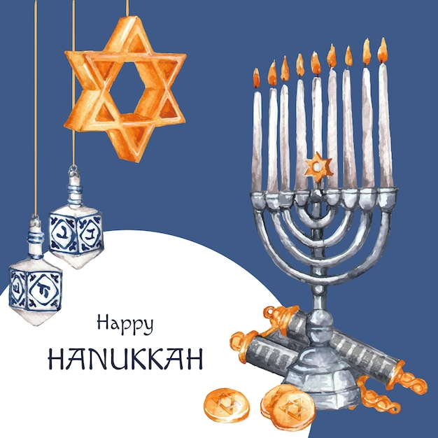 Free vector watercolor hanukkah illustration