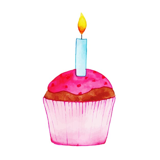 Watercolor Happy Birthday Cute Cupcake