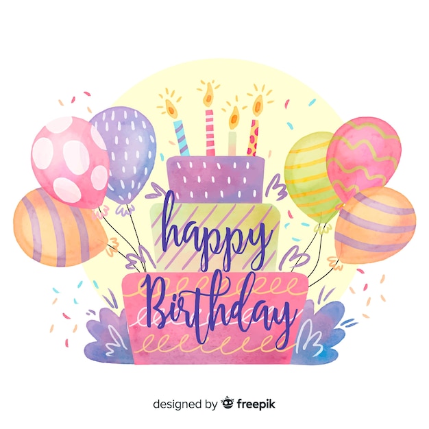 Free vector watercolor happy birthday lettering background