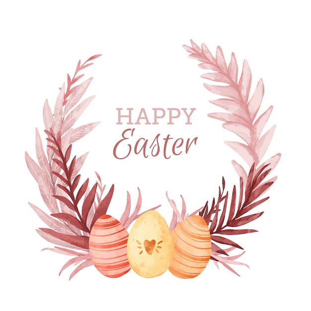 Free Vector watercolor happy easter day leaves frame