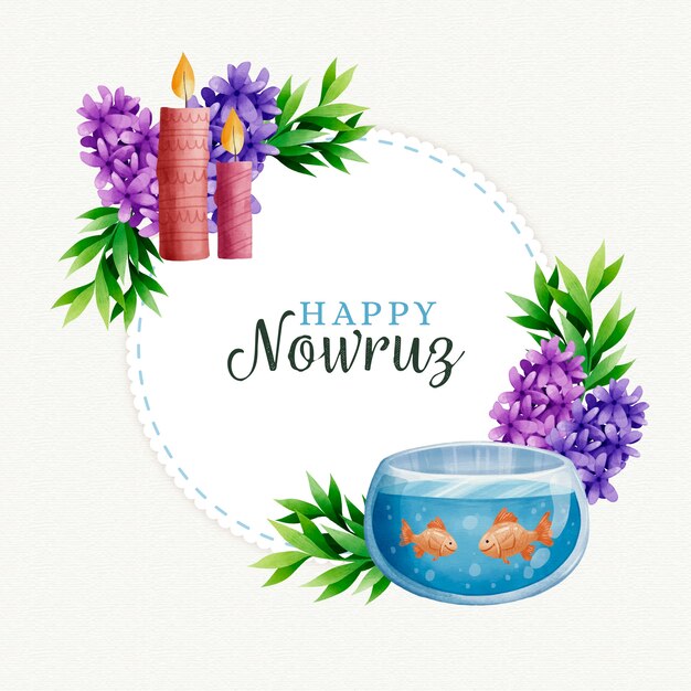 Watercolor happy nowruz day theme