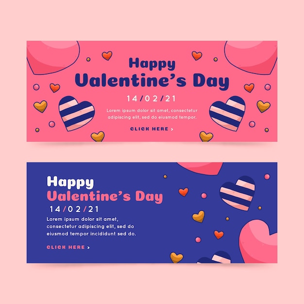 Watercolor happy valentine's day banners