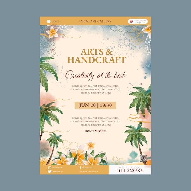 Free Vector watercolor hawaiian aesthetic poster