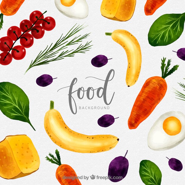 Watercolor healthy food background