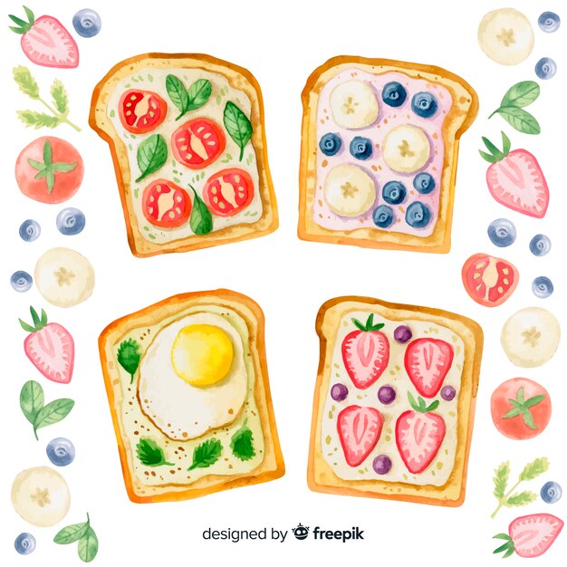 Watercolor healthy food background