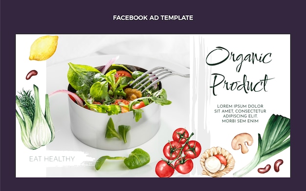 Watercolor healthy food social media promo template