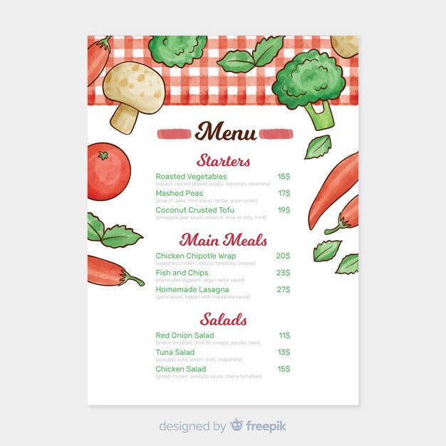 Watercolor healthy menu template