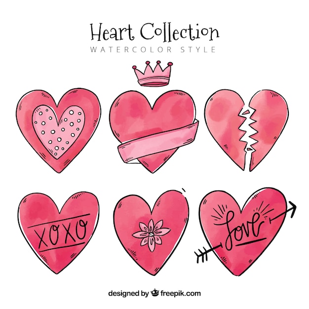 Watercolor heart collection