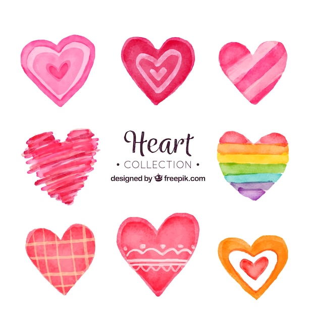 Watercolor hearts collection